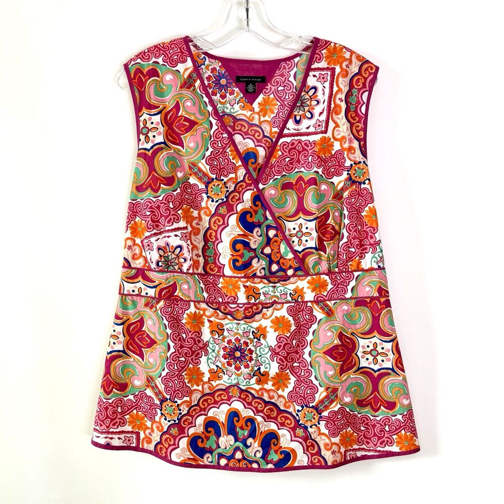 TOMMY HILFIGER Sleeveless Top Women's Size 16 Pink Orange Floral Print Party